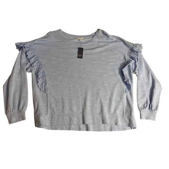 NWT Crown & Ivy Soft Blue Eyelet Lace Detail Long Sleeved Sweater‎ Size 3X - Picture 1 of 9